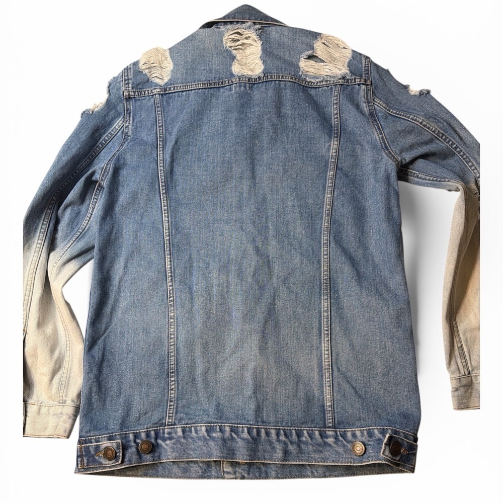 EUC Grunge Distressed ASOS Blue Women's Denim Jacket Size 6 - Picture 7 of 11